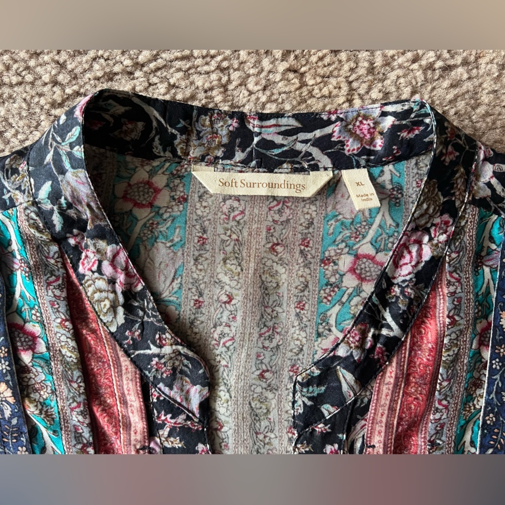 Soft Surroundings Multicolor Floral Stripe Button-Front Blouse - Picture 8 of 13